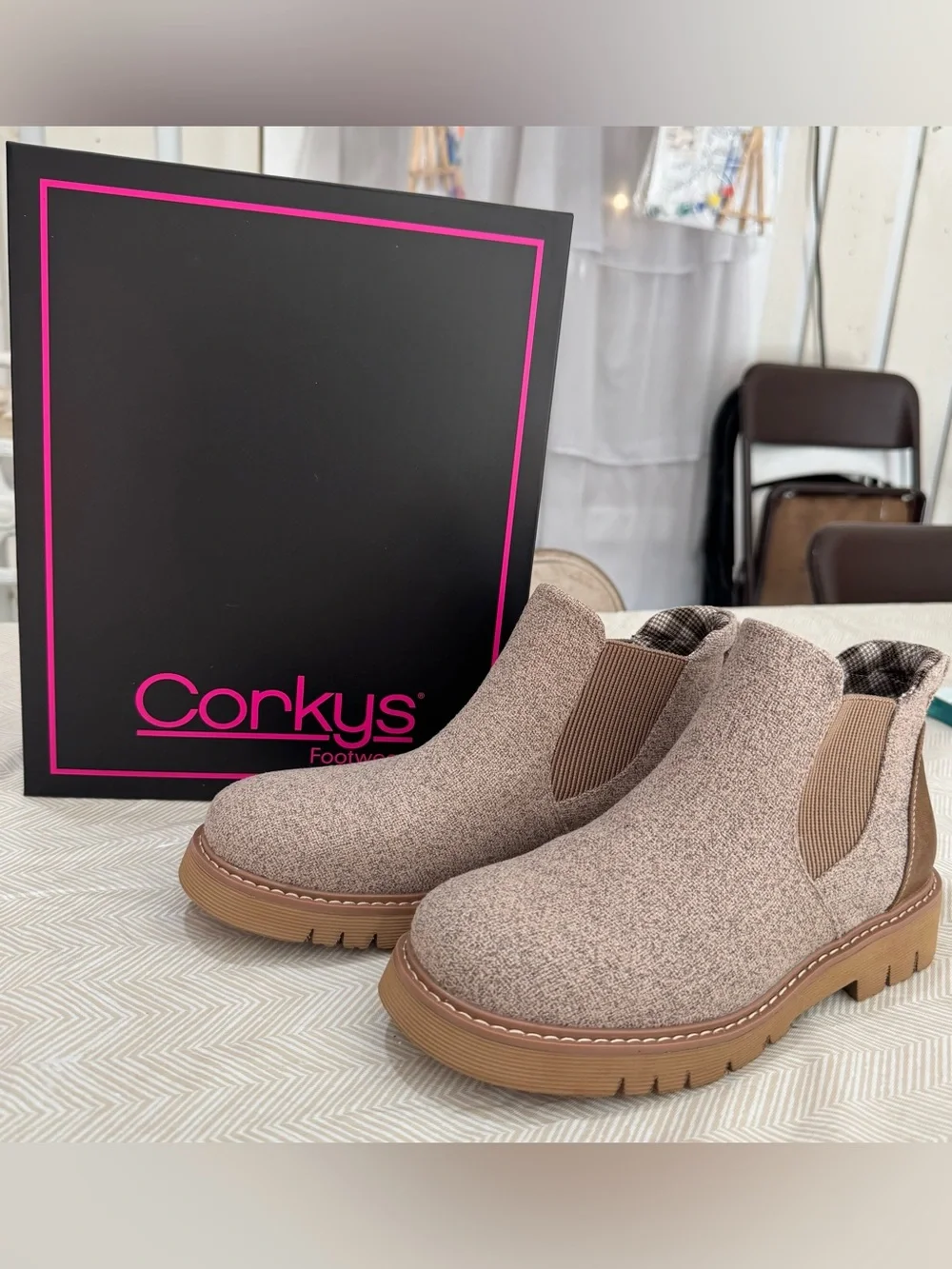 Corkys Taupe Chelsea Booties with Brown Accent